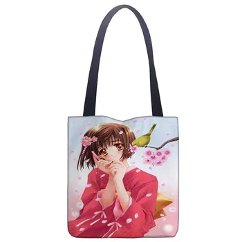 

Kimono Anime Girl Tote Bag For Women Canvas Fabric Bags Eco Reusable Shopping Bags Traveling Beach Casual Useful Shoulder Bag