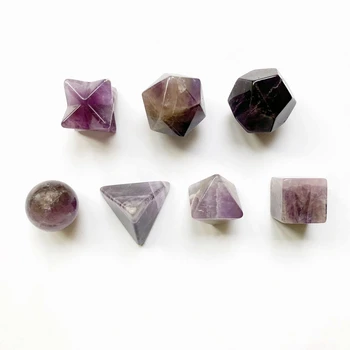 

Purple Amethyst Stone Natural Crystal Quartz 7pcs Platonic Solids Sacred Geometric Carved Stone Crafts Home Decoration Feng Shui