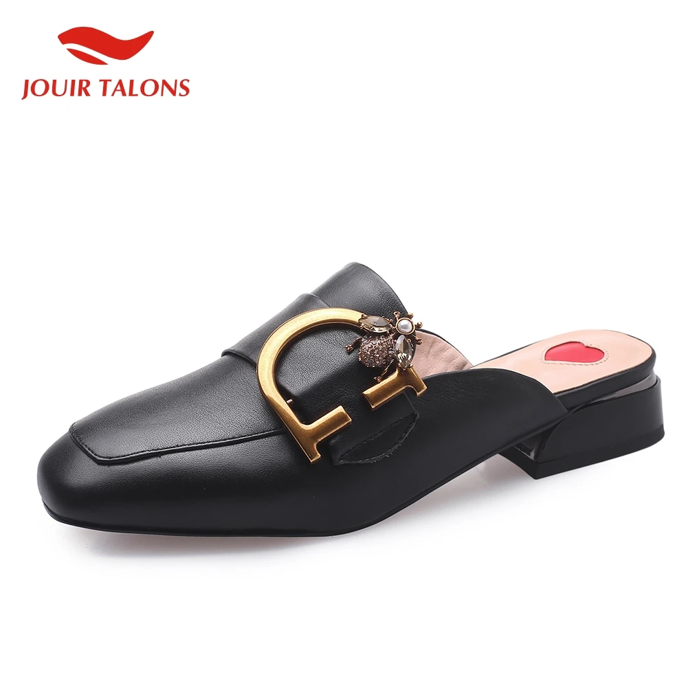Brand Design Chunky Heels Genuine Leather Sheepskin Pumps Woman Shoes Top Quality INS Fashion Shoes Woman Mules Shoes Women