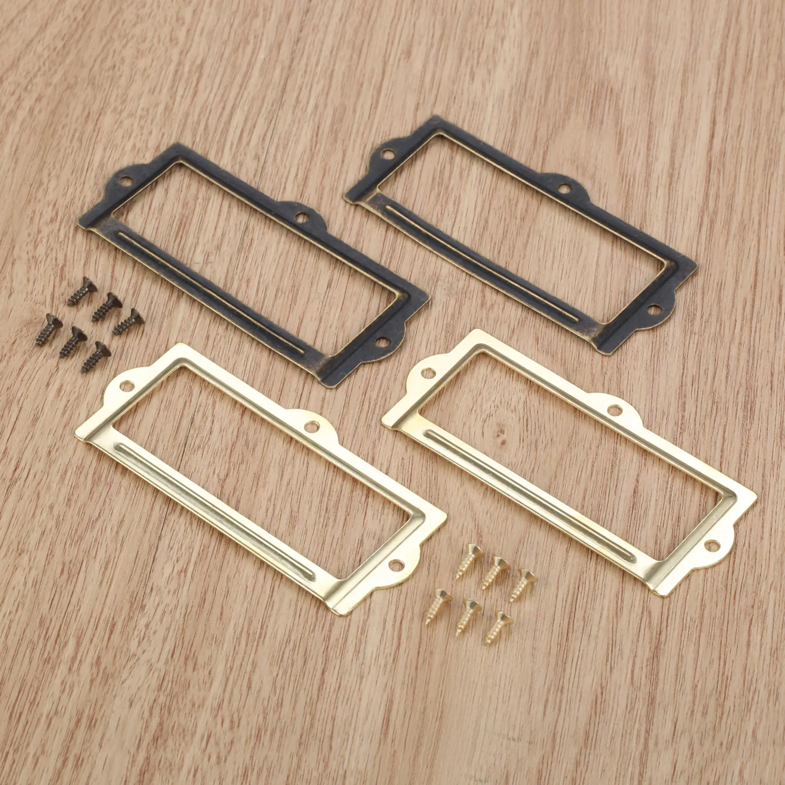 

DRELD 2Pcs Antique Bronze/Gold Label Pull Frame Handle File Name Card Holder For Furniture Cabinet Drawer Box Case Bin 90*42mm