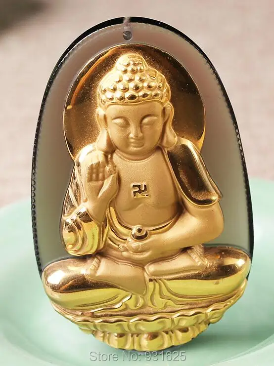 

Natural Ice Clear Obsidian Carved 18 Gold Chinese AmiTuoFo Kwan-Yin Buddha Lucky Pendant + free Necklace fashion Jewelry