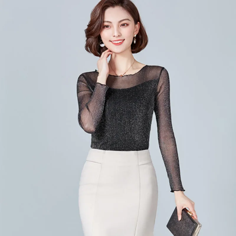 Spring Summe Women Sexy Transparent Glitter Black Gauze