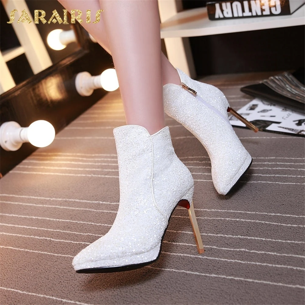 

SARAIRIS Brand new Large Size 32-43 Sexy Thin high Heels Warm Boots Woman Shoes Zip Up Wholesale Ankle Boots Female Shoes Woman