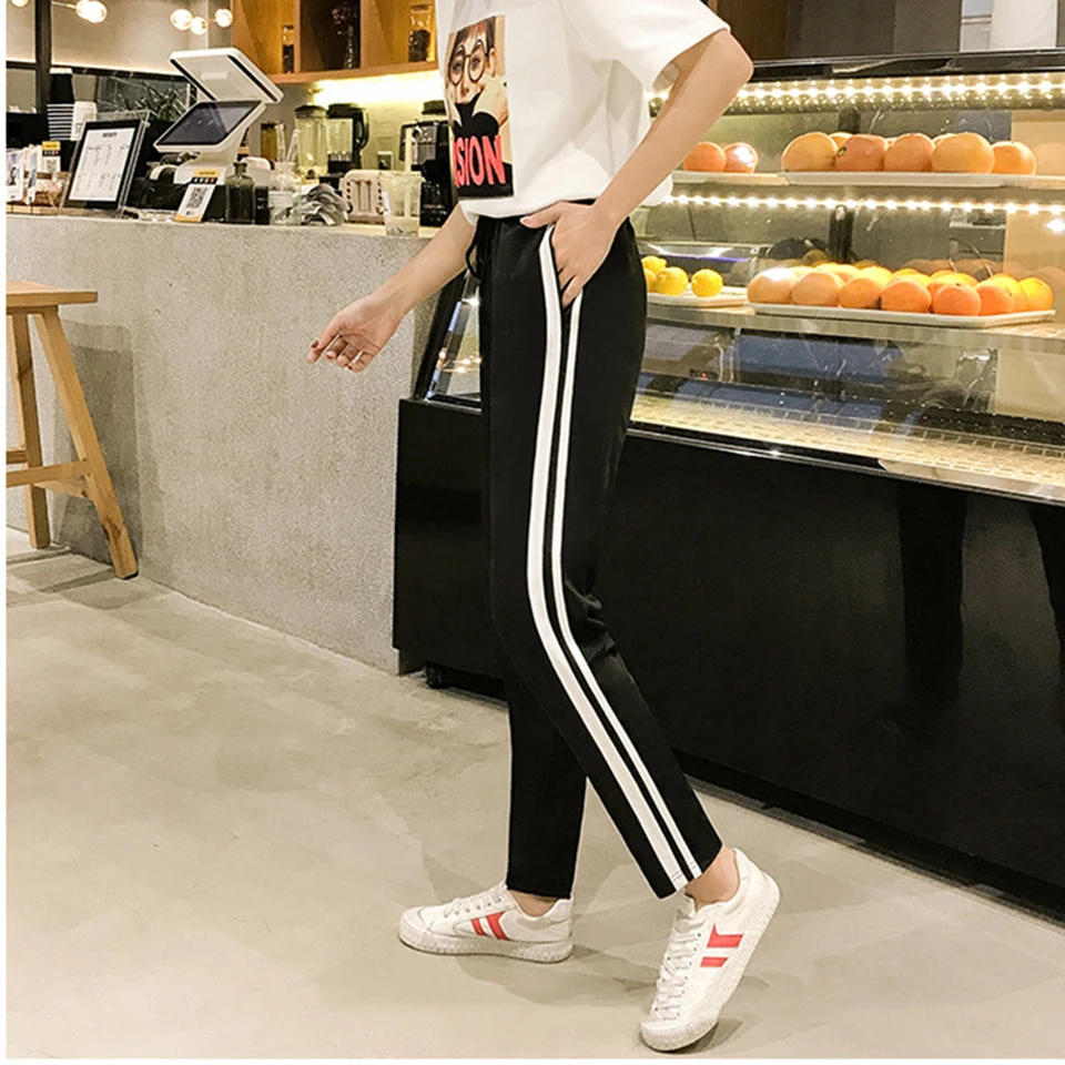 ZYFPGS 2019 Hot Stitching Pants Patchwork Stripes Jogger Women's Pants Fashion Casual Loose Plus Size 5XL Black And White Z1118 ZYFPGS 2019 Hot Stitching Pants Patchwork Stripes Jogger Women's Pants Fashion Casual Loose Plus Size 5XL Black And White Z1118