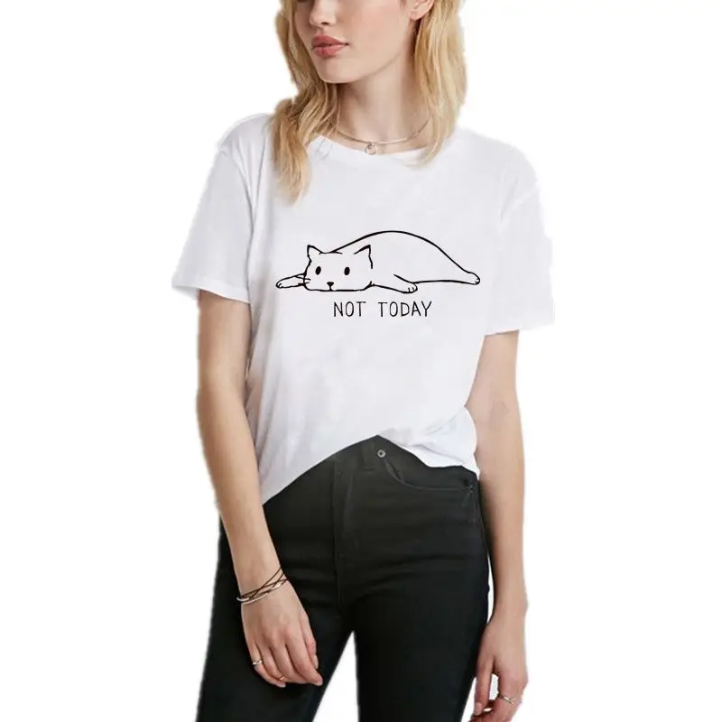 Не сегодня Милая женская футболка с принтом кота, Повседневная забавная футболка для девушек, топ, хипстерская женская одежда