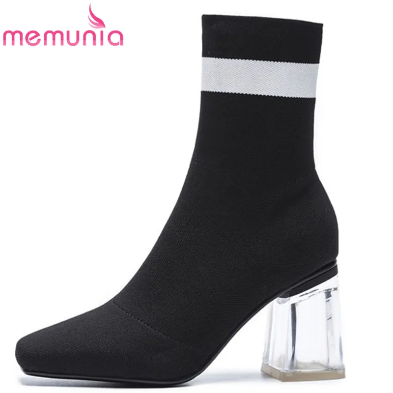 

MEMUNIA hot sale fashion boots women square toe square heels autumn winter lady boots sexy high heels ankle boots prom shoes