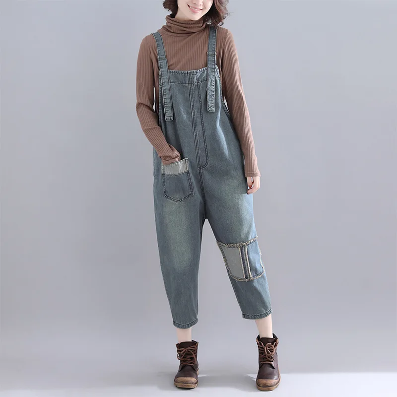 Новинка осени 2018 женские свободные джинсовые комбинезоны большого размера в