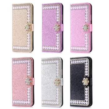

Luxury Rhinestone Pearl Wallet Shiny Card Slot Wallet Flip Leather Cover Case For SamsungS6 S7 S8 S9 S10 PLUS NOTE 9 8 Capa Case