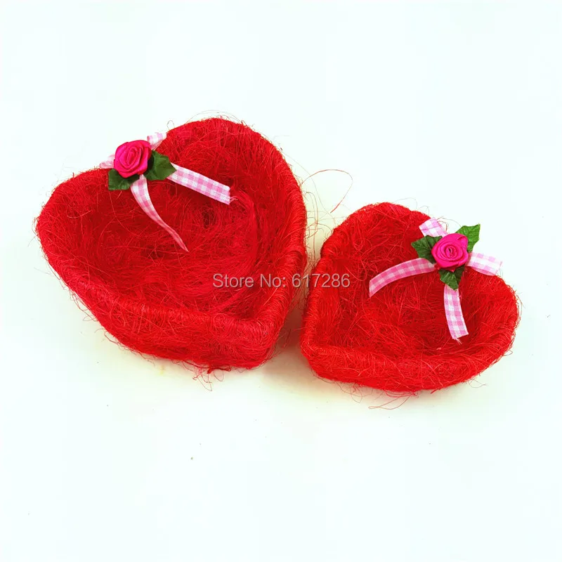 

1 Set Mei Red Natural Sisal Material Heart Shape Basket Container gift for valentine's day Easter Day