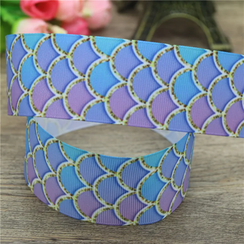 DHK 1 5 'ཆ ярдов Русалочка рыбья чешуя печатная grosgrain ленточный аксессуар бант