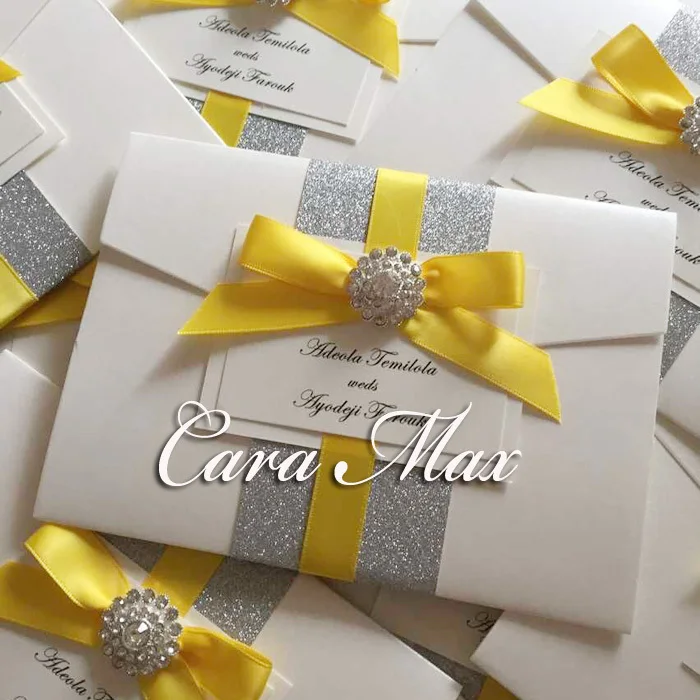  CA0709 Chic Modern Wedding Invitations with Ribbon and Crystal - 32225900835