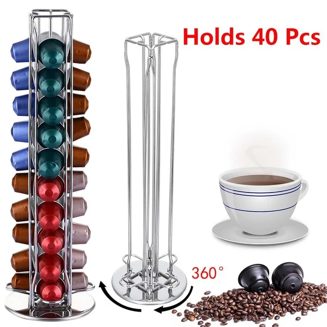 

360 Rotating 40 Capsule Coffee Pod Holder Capsules Dispensing Tower Stand Fits for Nespresso Capsule Storage Coffee Stand