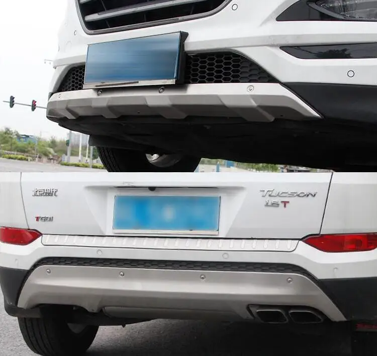 

2PCS Front + Rear Stainless steel Bumper Diffuser Protector Guard Skid Plate For Hyundai Tucson 2015 2016 2017 2018 by EMS
