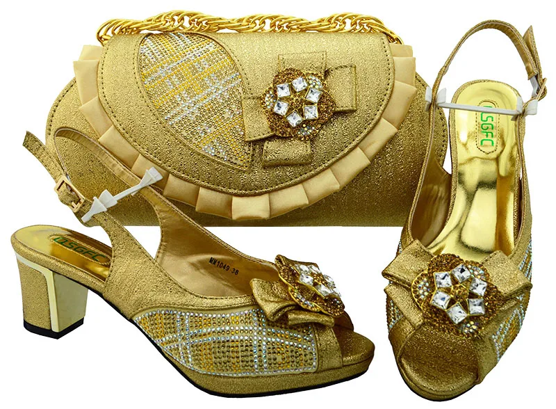 Gold shoes and bag matching size 38 to 42 free shipping by dhl SB8095 4 african aso ebi matching ...