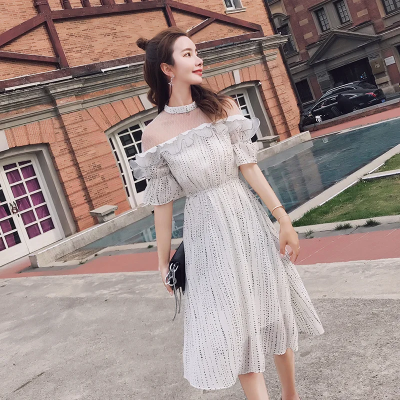 EAD Elegant Transparent Mesh Sexy Chiffon Dress Vintage Dot O Neck Ruffle Women Midi Dresses Ladies High Waist Summer Sundress EAD Elegant Transparent Mesh Sexy Chiffon Dress Vintage Dot O Neck Ruffle Women Midi Dresses Ladies High Waist Summer Sundress