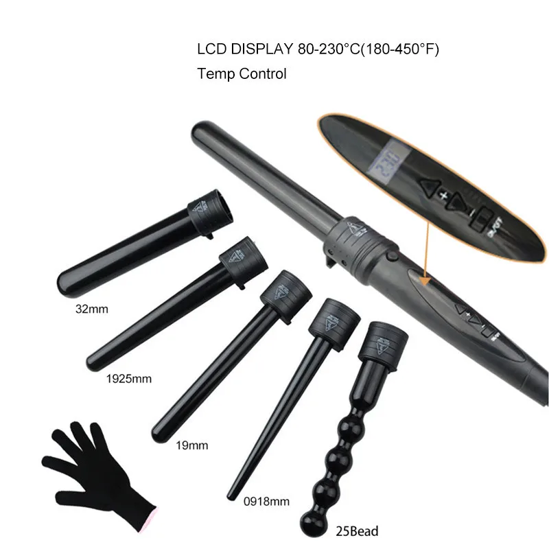 

6in1 Interchangeable Hair Curler Set Electric Professional Curling Iron Wand Barrel Tourmaline Ceramic Dual Voltage EU UK US#
