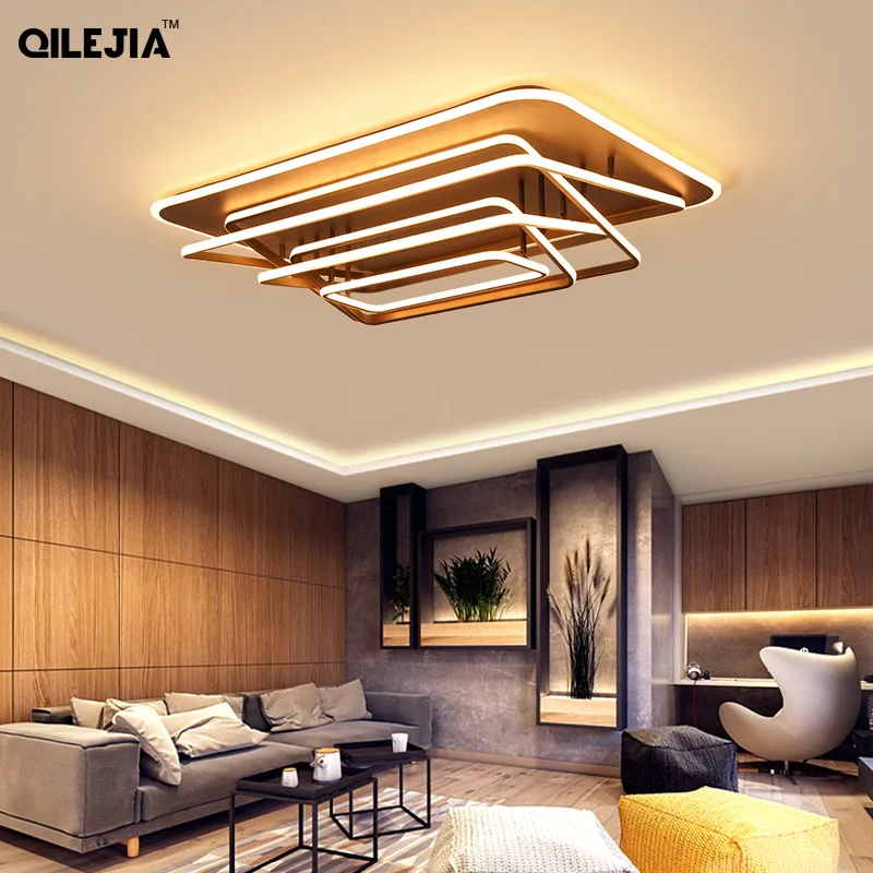 

Square Rings Ceiling Lights Coffe Color Modern Led lights for living room bedroom Home deco Dimmable with remote control