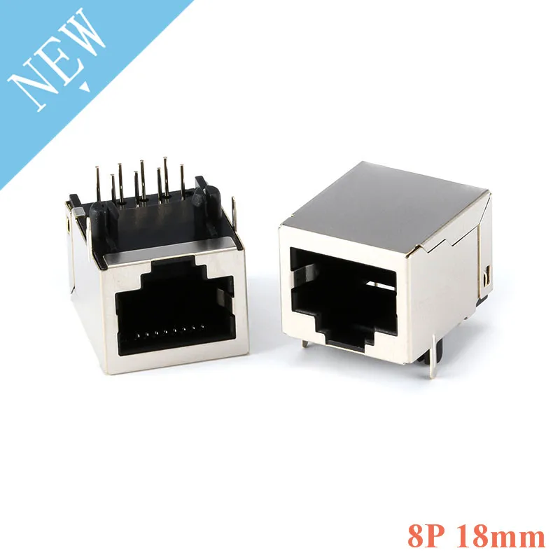 

10Pcs Per Lot RJ45 Metal 8 Pin Female PCB Right Angle Board Jack Connector 8P8C Crystal Head Socket 15.7*18mm Network Interface