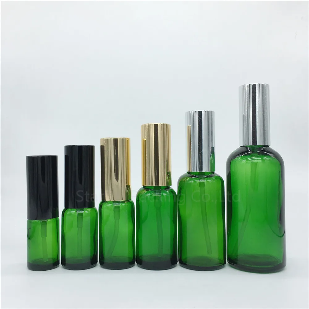 

500PCS 5ml 10ml 15ml 20ml 30ml 50ml 100ml Empty Green Glass Spray Bottle Perfume Container Refillable Cosmetic Atomizer Bottles