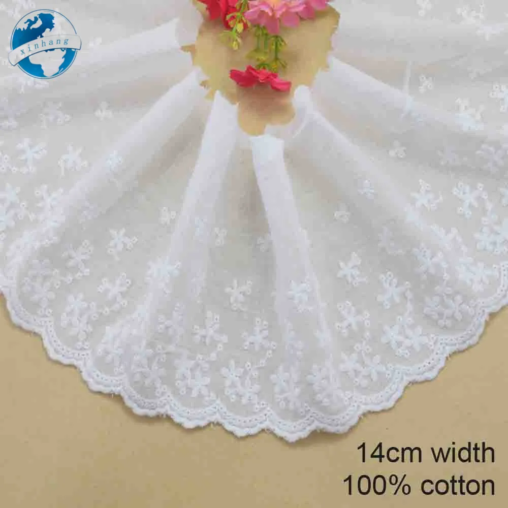 

14cm white 100% cotton embroidery lace french lace ribbon fabric guipure diy trims warp knitting sewing Accessories#3299