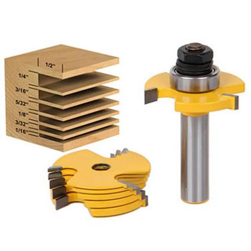 

Router Bit Set 2pcs 1/2" Stock 1/4" Shank 3 Wing Groove T-shape Wood Milling Cutter Machine for Flooring Wood Working Tools