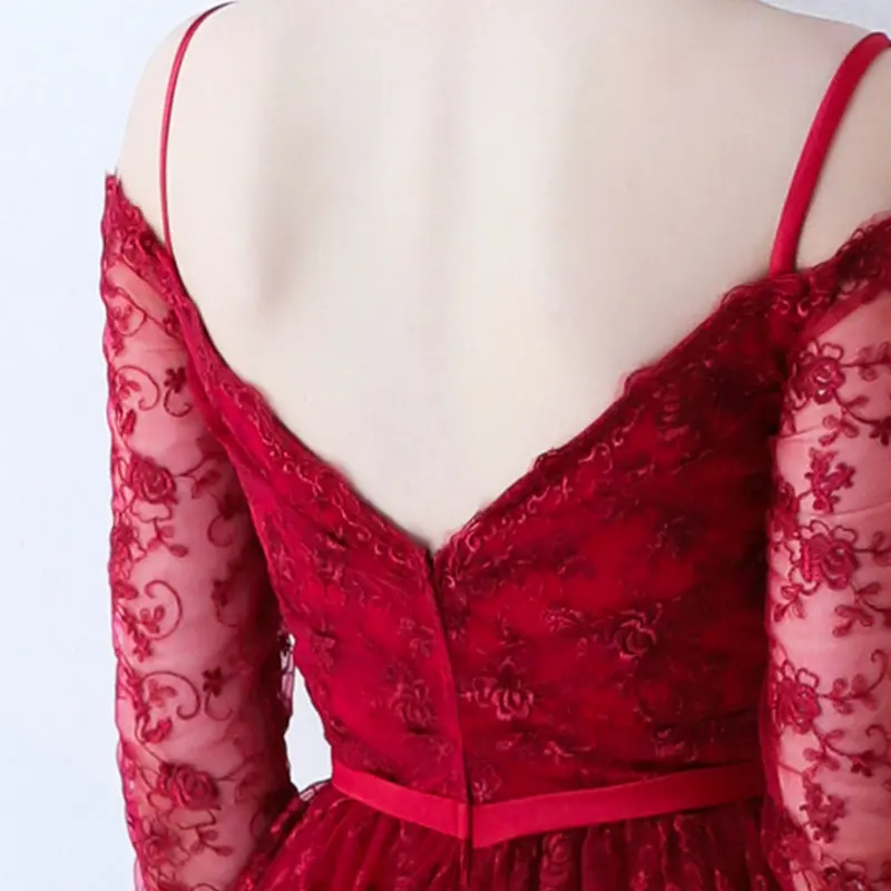 Женское вечернее платье с вырезом лодочкой полурукавом и кружевом|low prom dresses|prom