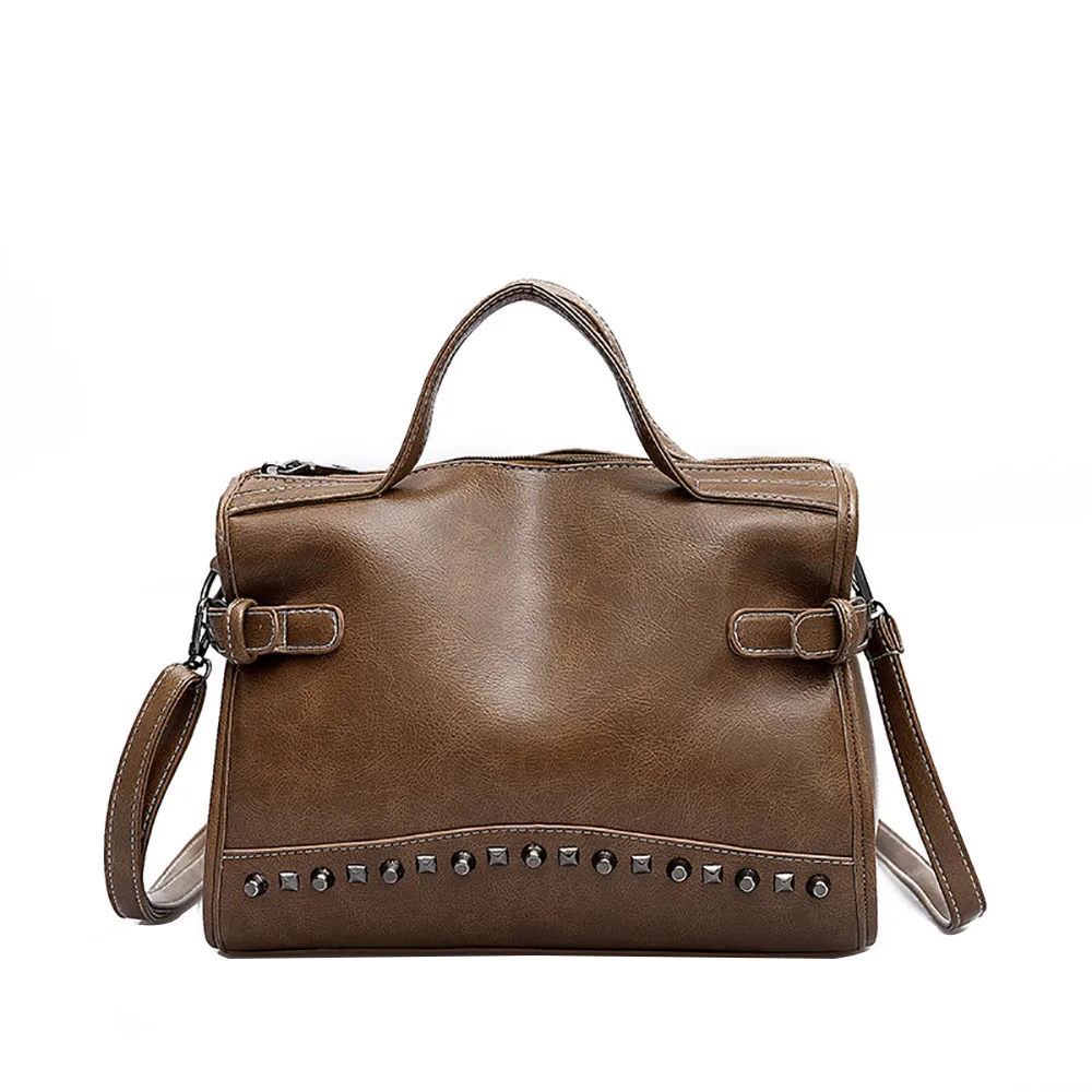 

New Women Retro Bag PU leather Wild Slanting Shoulder Portable Rivet Large Capacity Bag Messenger Bags bolso mujerA1120