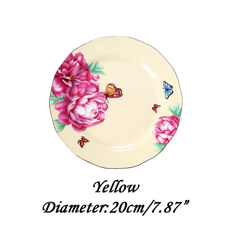 Цветок Ручная роспись костяного фарфора ужин неглубокая тарелка плоская посуда семейный столовый сервиз столовая посуда кухонная посуда Рождественский подарок - Цвет: yellow