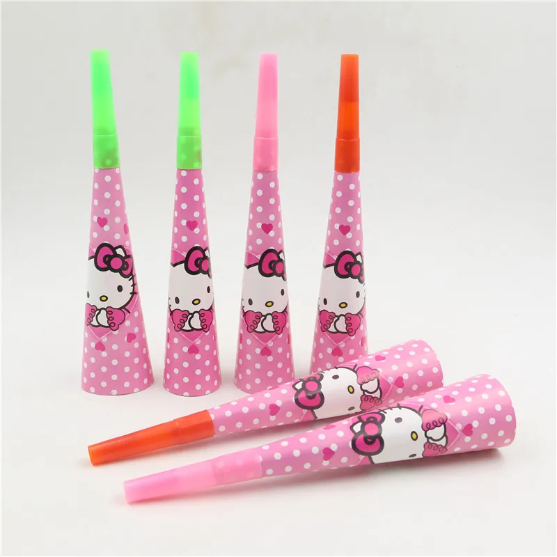 

6Pcs/lot Birthday Party Decor Horn Whistles/Horn/Blowouts/Trumpets Cartoon Party Supplies For Girls Children Hello Kitty Style