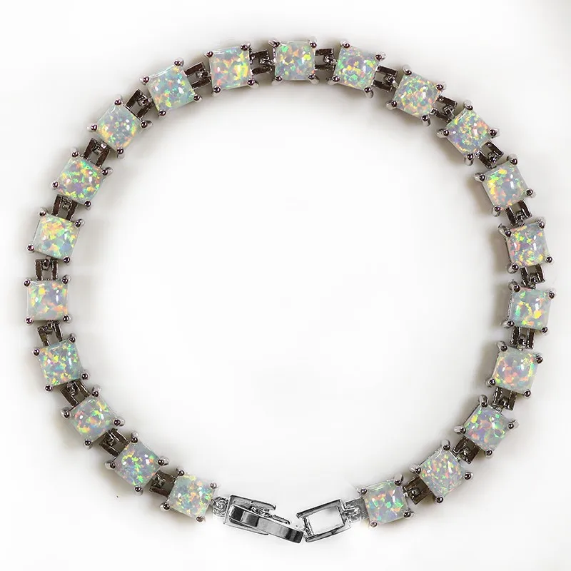 JLB-050  Trendy Fire White Opal Gem Charm Bracelets For Women Silver Plated Bracelets & Bangles Fine Jewelry for Lady