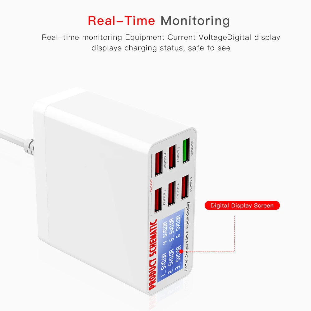 QC 3.0 USB Charger Multi USB Port Rapid Charger 6 Port USB Socket Fast Charger with LCD Display For iPhone iPad SAMSUNG Xiaomi (12)