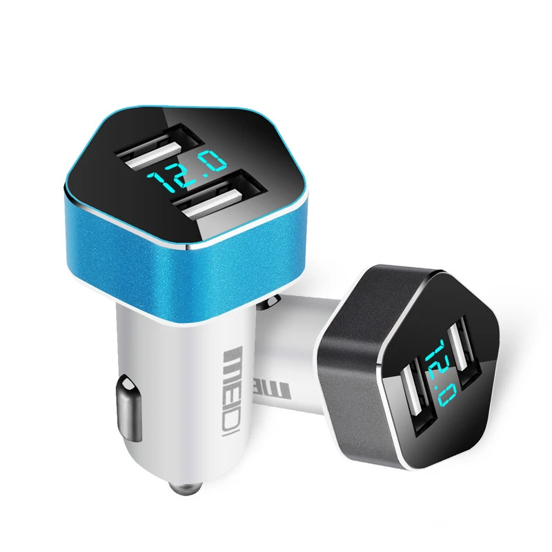 Универсальный автомобильный Быстрый Зарядное устройство 2.4A Dual USB Порты и разъёмы Smart Светодиодный реального времени Напряжение Дисплей