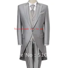 Изготовленный на заказ мужской костюм серебристо-серые свадебные костюмы жениха фраки строгие платье/костюмы для выступлений(пиджак+ брюки+ жилет+ галстук
