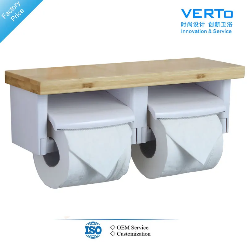 

2016 Luxury ABS+Bamboo Clapper 2 Function Double Roll Toilet Paper Holder Tissue Box Bathroom Accessories No.VT604-ZB01 z5