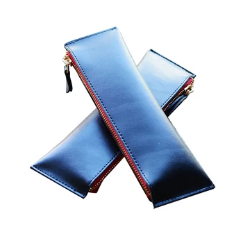 

Office Soft Pen Bag Zipper School Pencil Case Handmade Retro Genuine Leather Pencil Bag Holder for Pen Black Color