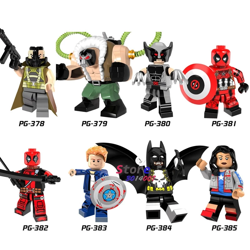

Single Super Hero Bane Wolverine Deadpool Miss America Captain Batman building blocks models bricks toys for children