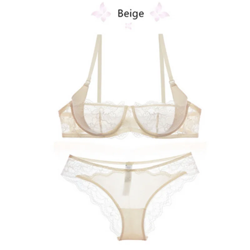 CHYWR new arrive sexy women underwear slim lace half cup unlined white transparent comfort girl underwear bra set CHYWR new arrive sexy women underwear slim lace half cup unlined white transparent comfort girl underwear bra set