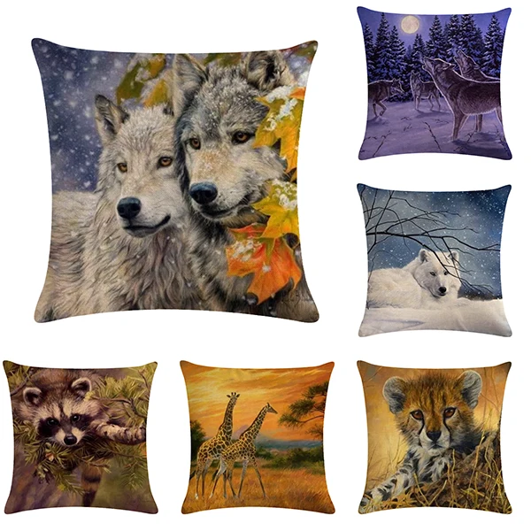 

45*45cm Forest King Tiger and Lion Animal Pattern Cuddle Pillowcase Suitable for Home Decoration Square Sofa Cushion Cover