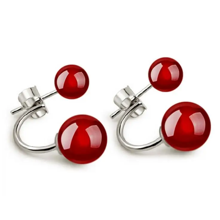 Fashion Womens 925 Silver Jewelry Red Black Ear Stud Earrings Elegant