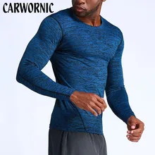 CARWORNIC Long Sleeve Fitness Gyms T-shirt Men Solid Quick Dry Breathable T Shirt Men's Bodybuilding High-elasticity T-shirt stretchy quick dry long sleeve t shirt