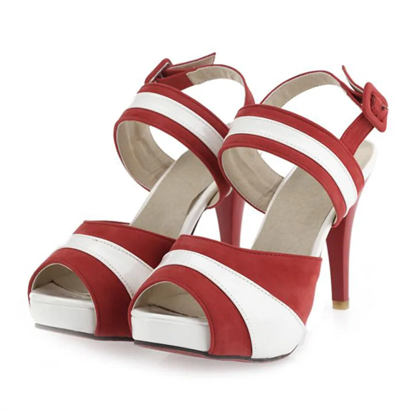 RizaBina/женские босоножки на высоком каблуке; босоножки с ремешками на лодыжках с открытым носком; модная повседневная Летняя обувь; женские вечерние туфли; размеры 34-39 - Цвет: Красный