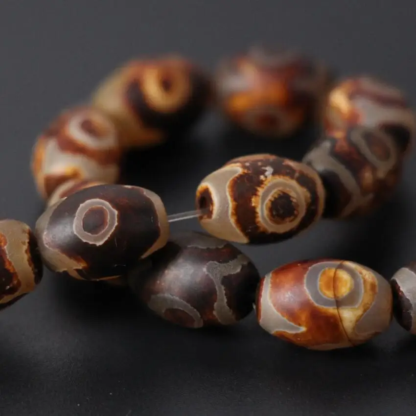 Different size 3Strands/Lot,Brown Mystical Old Tibetan Onxy Dzi Oval Rice Shape 3 Eye Beads Wholesale,DIY Jewelry Making