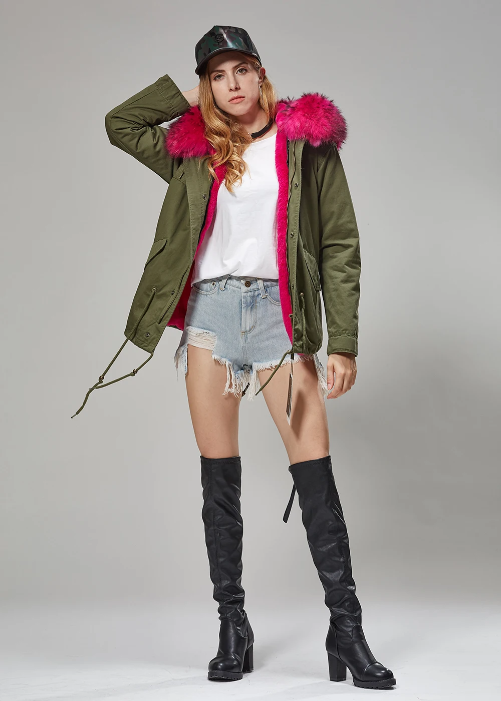MAO MAO KONG 100% Real Raccoon Fur Collar winter fur coat Women camouflage black parkas & cotton faux fur coat jacket