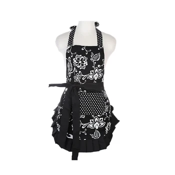 

Floral Pattern Retro Kitchen Apron, Chef Apron Bib, Cotton Cooking Apron Dress with Pocket, Barbecuing Baking Apron for Women