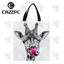 Винтажный Жираф Розовый нос индивидуальный принт водонепроницаемый нейлон тканевая сумка-шоппер Подарочная сумка Упаковка из 2