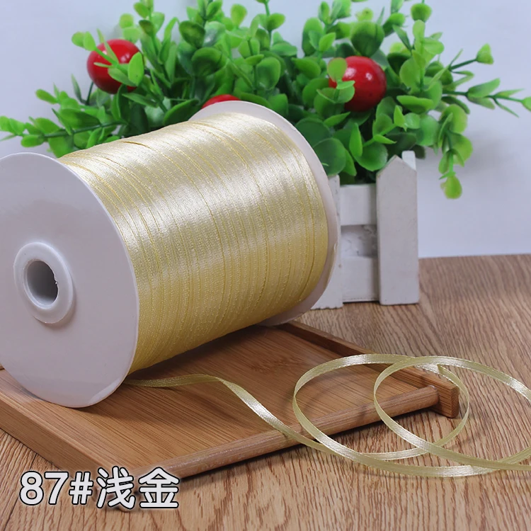 

3mm 1/8" Light gold Silk Satin Ribbon Wedding Decoration Candy Cake Wrapping Craft Accessories Scrapbook Material (10 M/lot)