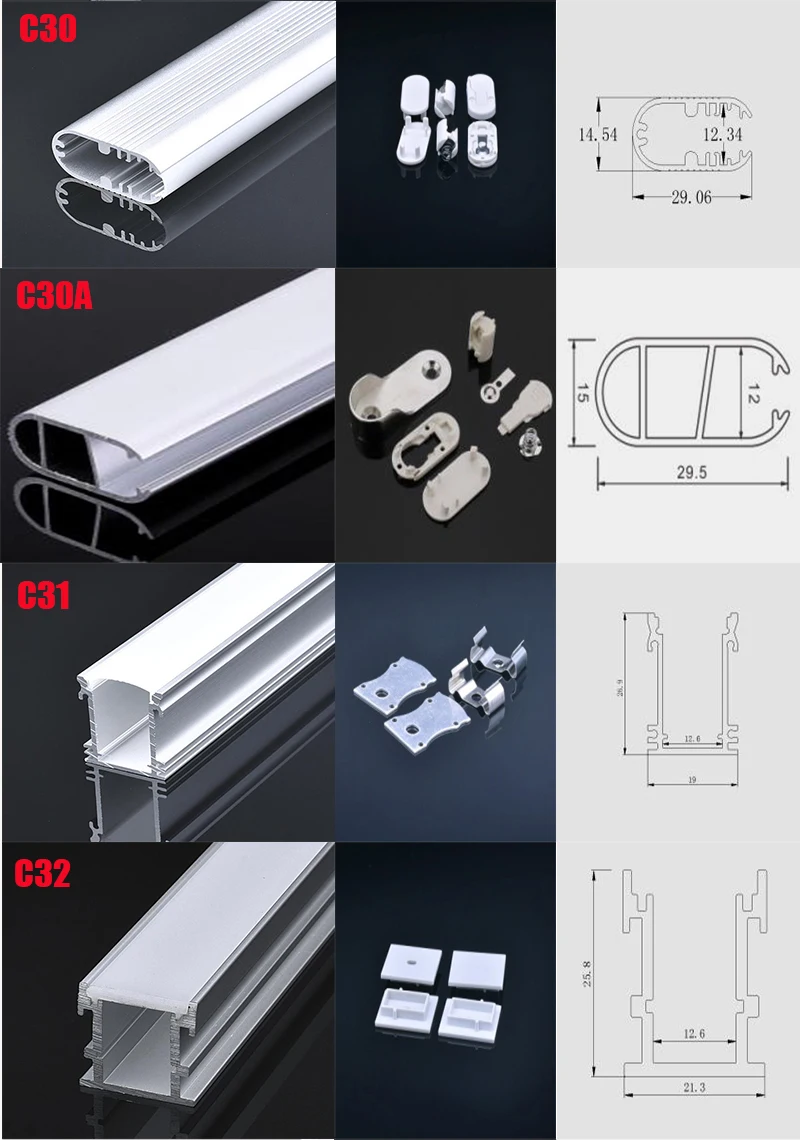 C13 5 комплектов 50 см u-образный светодиодный фонарь алюминиевый канальный профиль с крышкой, торцевые колпачки и крепежные зажимы для светодиодных лент