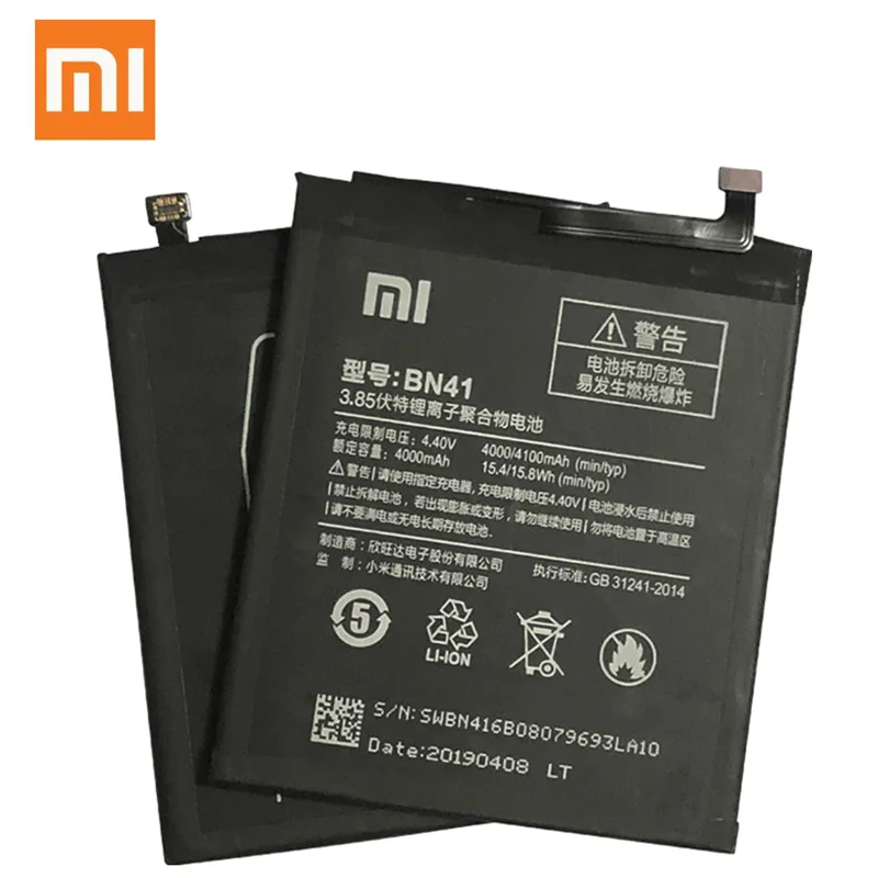 

Xiao Mi BN41 Battery For Xiaomi Redmi Hongmi Note 4 / Note 4X MTK Helio X20 4000mAh Original Mobile Phone Batteries
