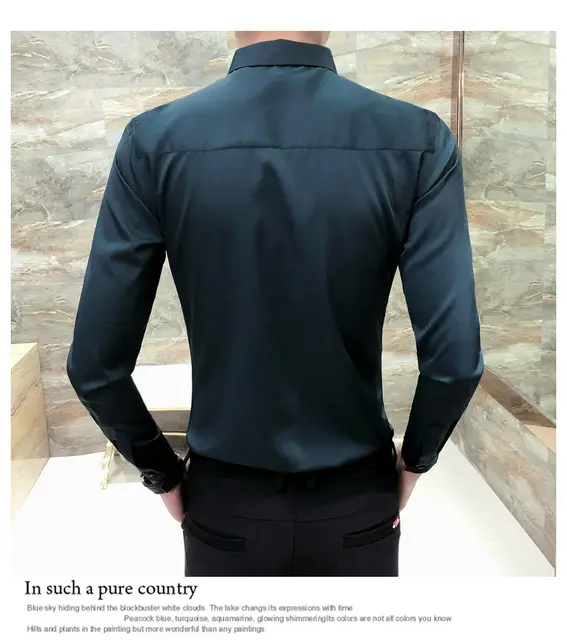 2018 Spring Autumn Long Sleeve Men Solid Dress Shirt Black White