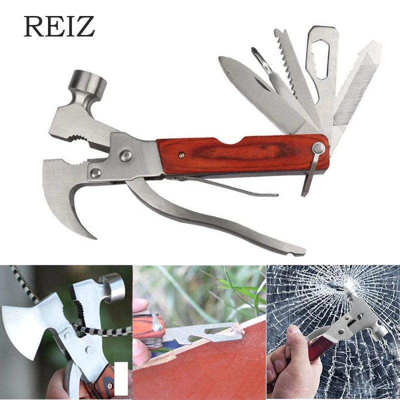 

REIZ 16 in 1 Mini Axe Multitool Claw Hammer Multipurpose Hand Tools Knife Screwdriver Pliers Saw Blade Outdoor Survival Tool